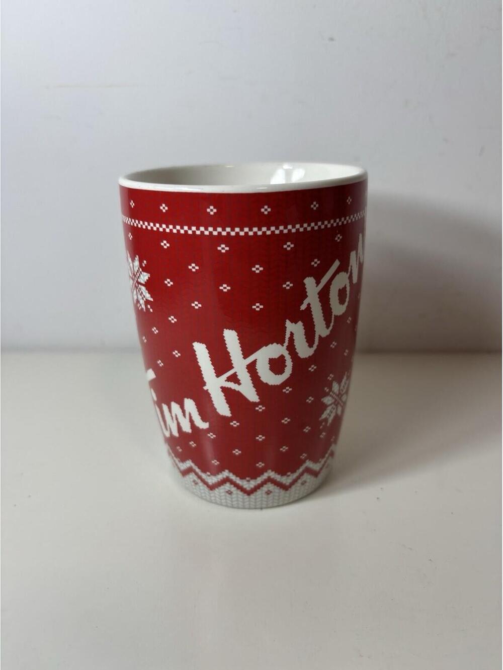TIM HORTONS Ltd. Ed #15 Coffee Mug 2015 Red Sweater Motif Snowflake Winter - Picture 2 of 7